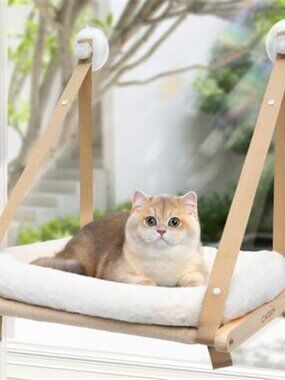 Cat Window Hammock Wooden Perch Suction Cup Bed Foldable Washable Cat Bed